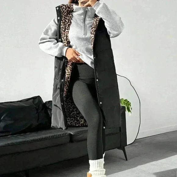 Black Casual Women's Front Button Sleeveless Hooded Padded Coat - Picture 1 of 5